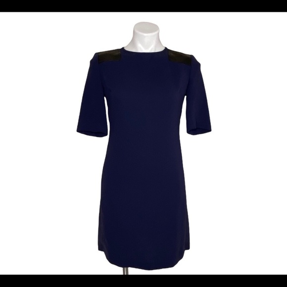 Marc By Marc Jacobs Dresses & Skirts - Marc By Marc Jacobs Ink Blue Shift Dress Short Sleeve Leather Shoulder Patches 4